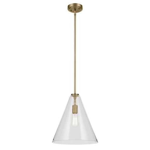 Kichler Everly 1 Light Cone 15.5" Pendant, Natural Brass/Clear