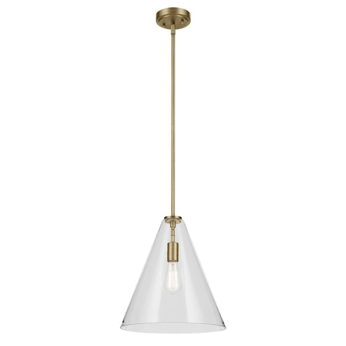 Kichler Everly 1 Light Cone 15.5" Pendant, Natural Brass/Clear