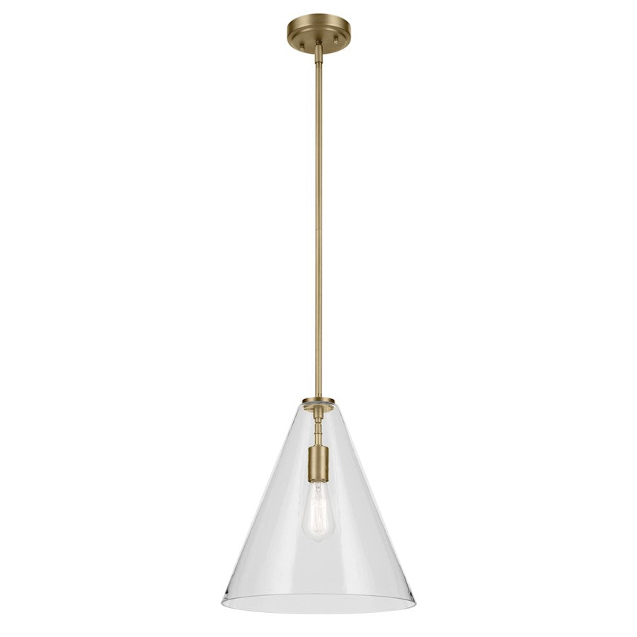 Kichler Everly 1 Light Cone 15.5" Pendant, Natural Brass/Clear