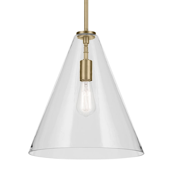 Kichler Everly 1 Light Cone 15.5" Pendant, Natural Brass/Clear