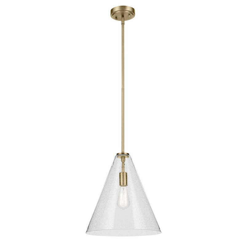 Kichler Everly 1 Light Cone 15.5" Pendant, Brass/Clear Seeded