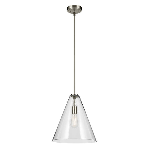 Kichler Everly 1 Light Cone 15.5" Pendant, Brushed Nickel/Clear