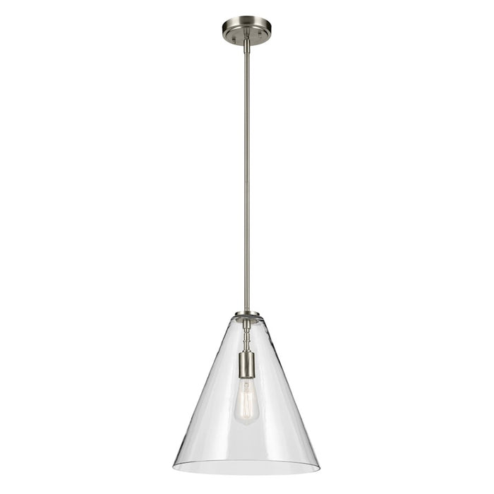 Kichler Everly 1 Light Cone 15.5" Pendant, Brushed Nickel/Clear