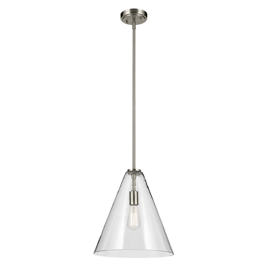 Kichler Everly 1 Light Cone 15.5" Pendant, Brushed Nickel/Clear