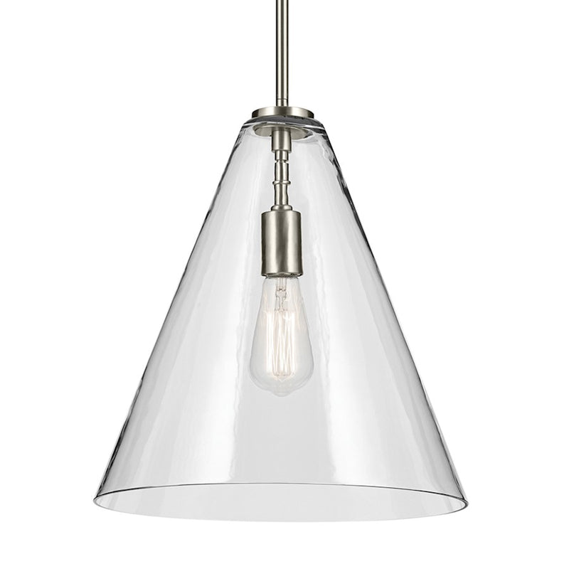 Kichler Everly 15.5in 1-Light Pendant | Modern Brushed Nickel and Clear Glass | Kitchen Island & Dining Room | 15.5in H, Dimmable | Model 42200NI