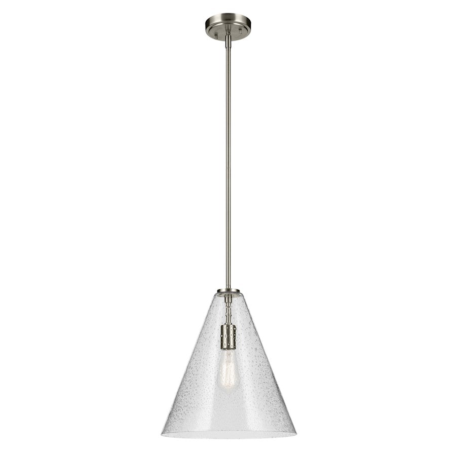 Kichler Everly 1 Light Cone 15.5" Pendant, Nickel/Clear Seeded
