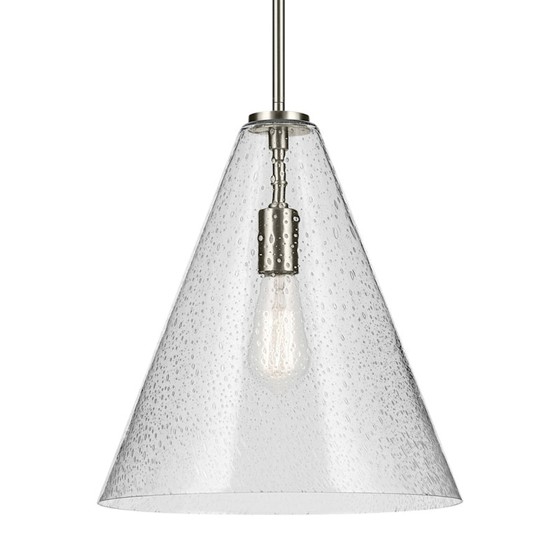 Kichler Everly 1 Light Cone 15.5" Pendant, Nickel/Clear Seeded