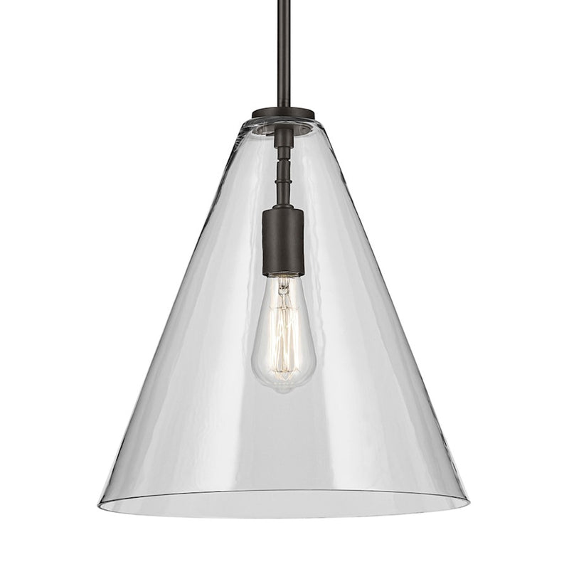 Kichler Everly 1 Light Cone 15.5" Pendant, Olde Bronze/Clear