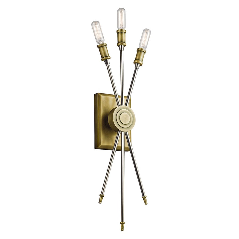 Kichler Doncaster 23in 3-Light Wall Sconce | Natural Brass and Polished Chrome Accent | Bedroom & Hallway | 6.25 x 23 in | Model 42203NBR