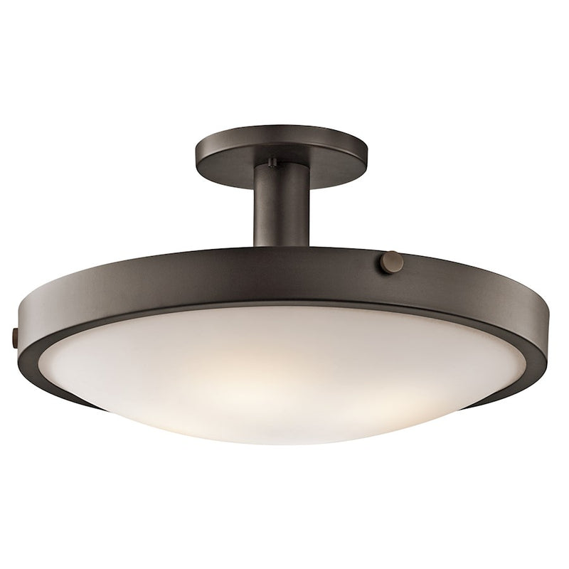 Kichler Lytham 20.5in 4-Light Semi Flush Mount | Transitional Olde Bronze and Satin Etched White Glass | Living Room & Bedroom | Model 42246OZ