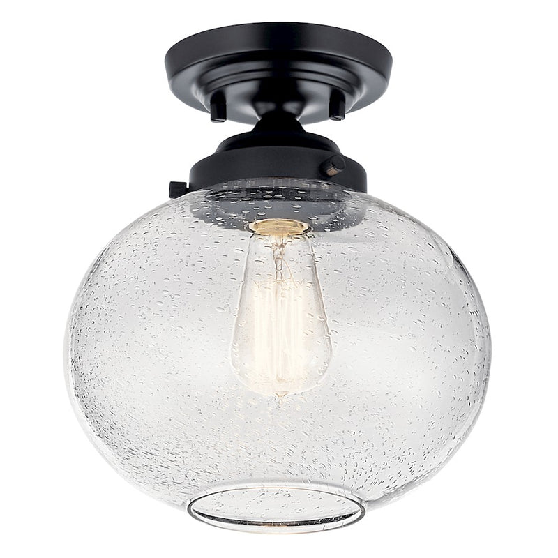 Kichler Avery 11" 1 Light Semi Flush Mount, Black/Clear Seeded