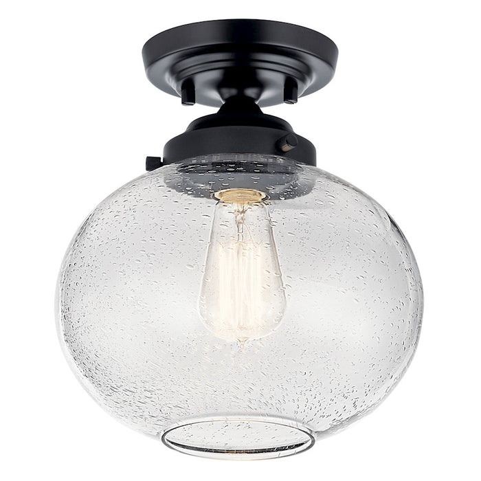 Kichler Avery 11" 1 Light Semi Flush Mount, Black/Clear Seeded