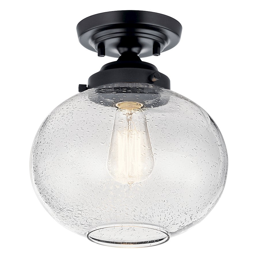 Kichler Avery 11" 1 Light Semi Flush Mount, Black/Clear Seeded