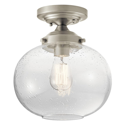 Kichler Avery 10in 1-Light Semi Flush Mount | Transitional Brushed Nickel and Clear Seeded Glass | Hallway & Bedroom Ceiling Light | Model 42296NI