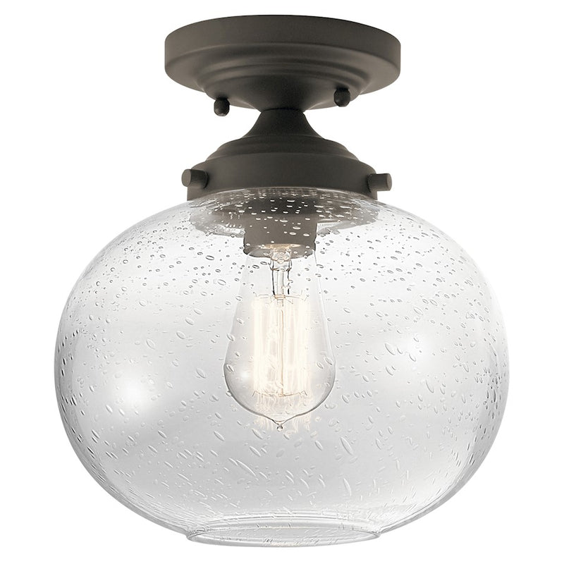 Kichler Avery 10in 1-Light Semi-Flush Mount | Transitional Olde Bronze and Clear Seeded Glass | Hallway & Bedroom Ceiling | W 10 x H | Model 42296OZ