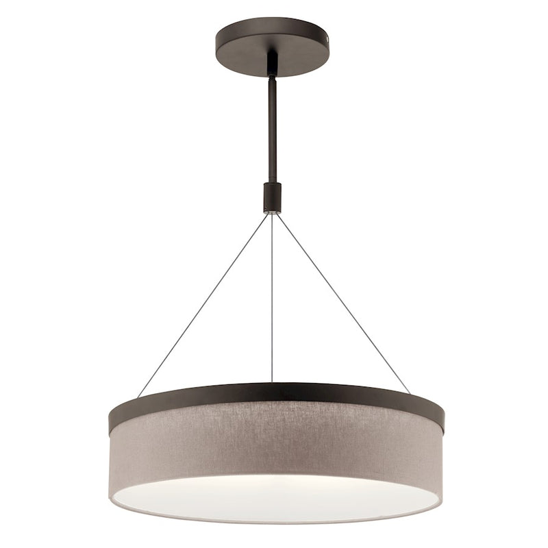 Kichler Mercel 18in 3-Light LED Pendant | Olde Bronze Steel and Linen Shade | Kitchen Island & Dining Room | 18 x 25 in | Model 42297OZLED