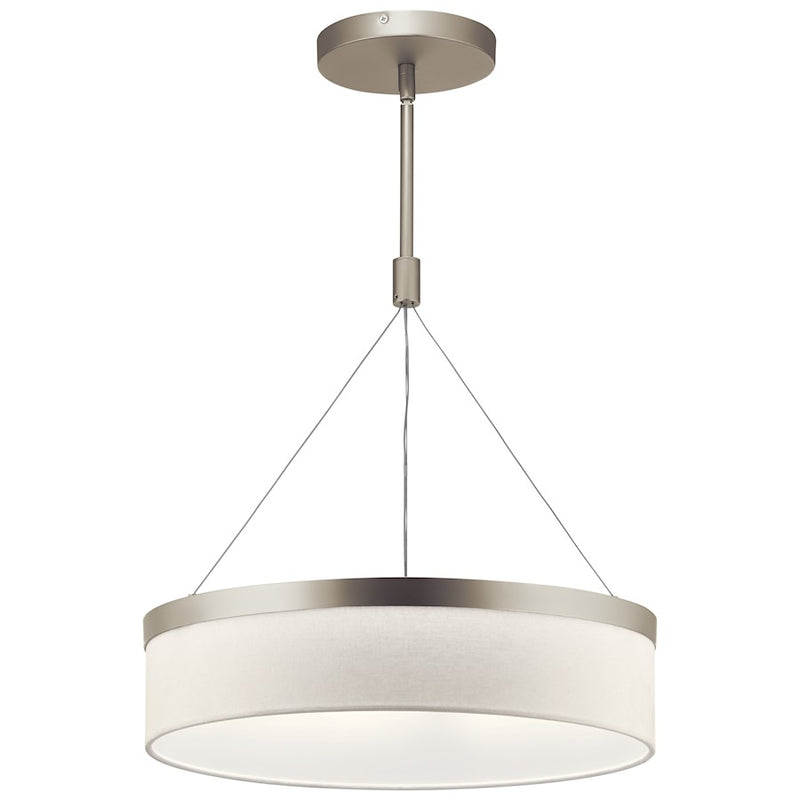 Kichler Mercel 3-Light LED Pendant | Satin Nickel Steel, Grey Linen Shade | Kitchen Island & Dining Table | 18 x 25 in, 425 lm | Model 42297SNLED