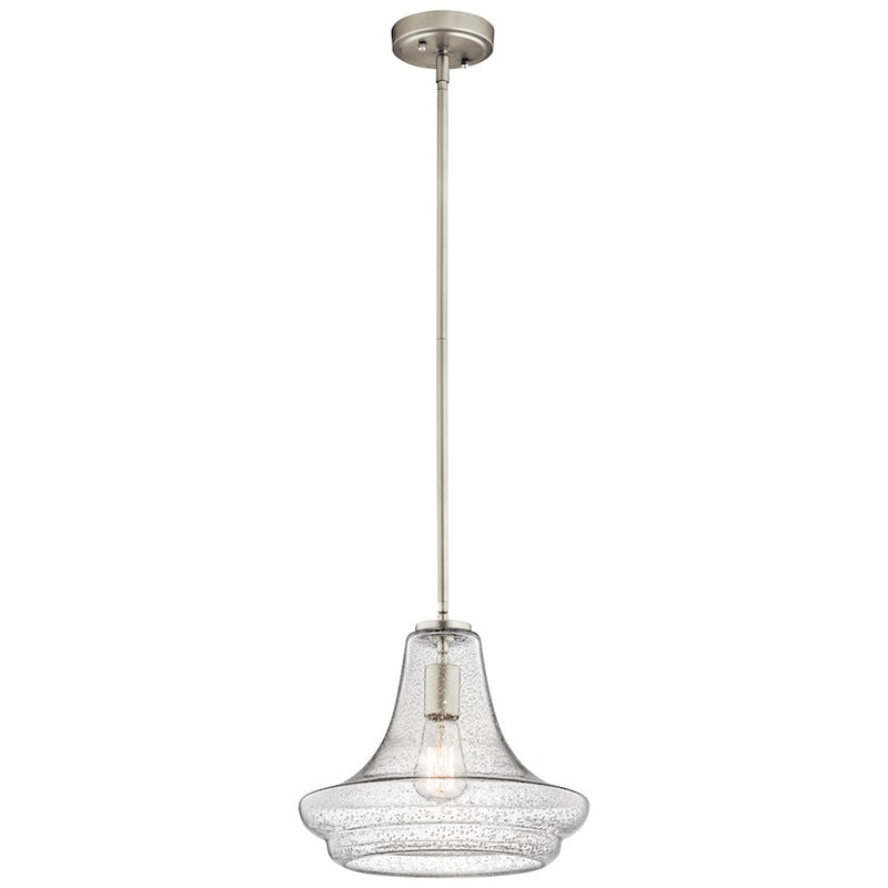 Kichler Everly 12in 1-Light Pendant | Transitional Brushed Nickel and Clear Seeded Glass | Kitchen Island & Dining Room | Model 42328NICS