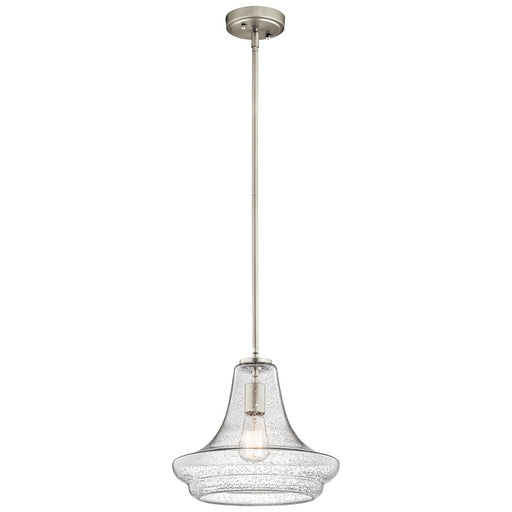 Kichler Everly 12in 1-Light Pendant | Transitional Brushed Nickel and Clear Seeded Glass | Kitchen Island & Dining Room | Model 42328NICS