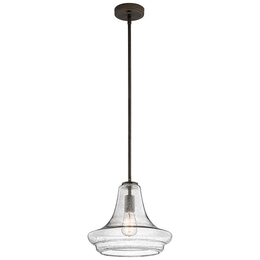 Kichler Everly 12in 1-Light Pendant | Transitional Olde Bronze and Clear Seeded Glass | Kitchen Island & Dining Room | Model 42328OZCS