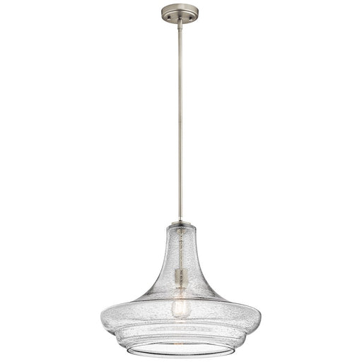 Kichler Everly 19in 1-Light Pendant | Transitional Brushed Nickel and Clear Seeded Glass | Kitchen Island & Dining Room | Model 42329NICS