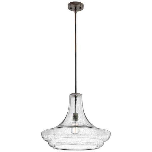Kichler Everly 19in 1-Light Pendant | Transitional Olde Bronze and Clear Seeded Glass | Dining Room & Kitchen Island | Model 42329OZCS