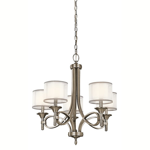 Kichler Lacey 25in 5-Light Chandelier | Antique Pewter and White Organza Shades | Dining Room & Living Room | 25 x 26 x 100 in | Model 42381AP