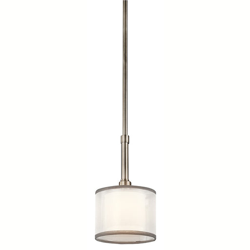Kichler Lacey 1-Light Mini Pendant | Transitional Antique Pewter and White Organza Shade | Kitchen Island & Dining Accent | Model 42384AP