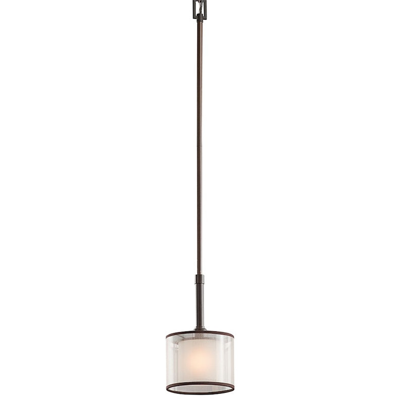 Kichler Lacey 6in 1-Light Mini Pendant | Transitional Mission Bronze and Metallic Frosted Glass | Kitchen Island & Dining Room | Model 42384MIZ
