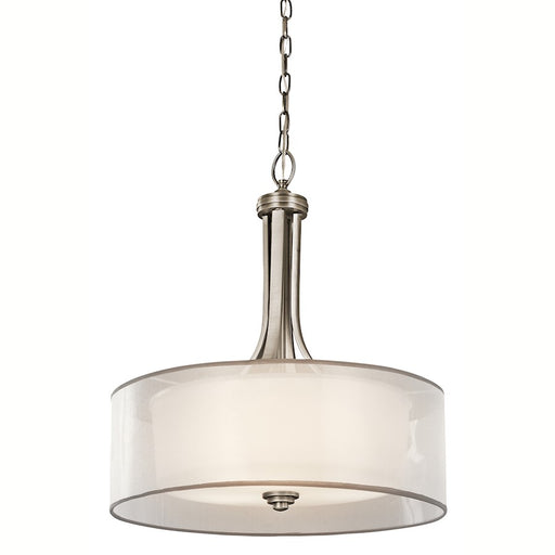 Kichler Lacey 20in 4-Light Pendant | Transitional Antique Pewter and White Organza | Dining Room & Living Room | 20 x 24 in | Model 42385AP
