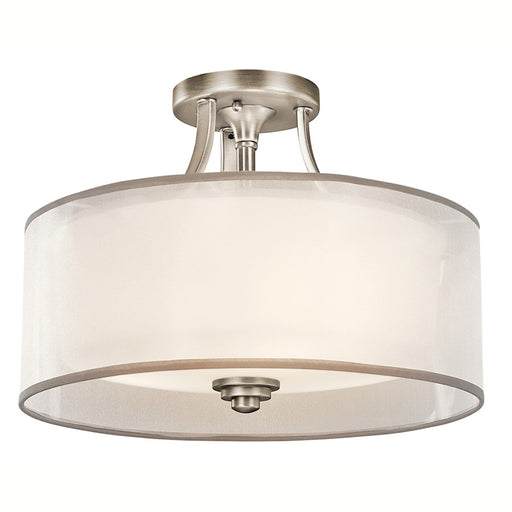 Kichler Lacey 15in 3-Light Semi-Flush Mount | Antique Pewter Steel & White Organza Shade | Dry Rated Entryway & Hallway | 15 x 11 in | Model 42386AP