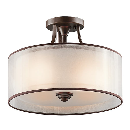 Kichler Lacey 15in 3-Light Semi Flush Mount | Transitional Mission Bronze and Light Umber Metal Mesh Shade | Living Room & Bedroom | Model 42386MIZ