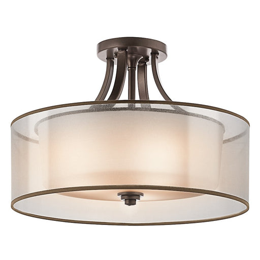 Kichler Lacey 20in 4-Light Semi-Flush Mount | Transitional Antique Pewter Steel with White Organza Shade | Bedroom & Hallway | Model 42387AP