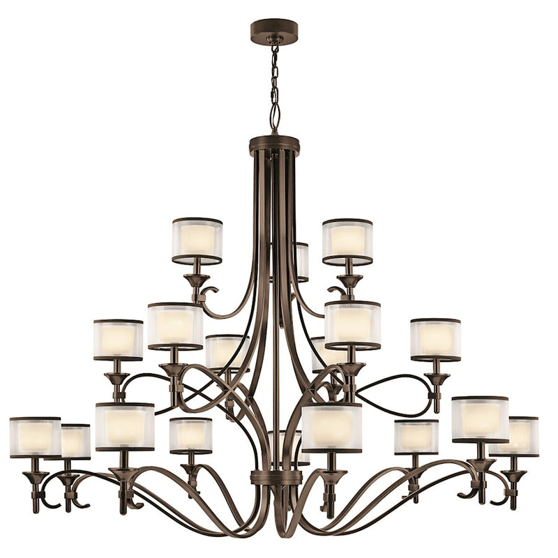 Kichler Lacey 62in 18-Light Chandelier | Transitional Mission Bronze and Light Umber Frosted Glass | Dining Room & Foyer | Model 42396MIZ