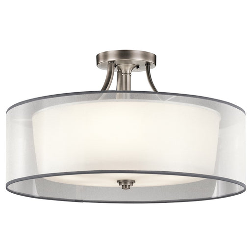 Kichler Lacey 28in 5-Light Semi Flush Mount | Transitional Antique Pewter and White Organza | Bedroom & Living Room | 28 x 15 in | Model 42399AP