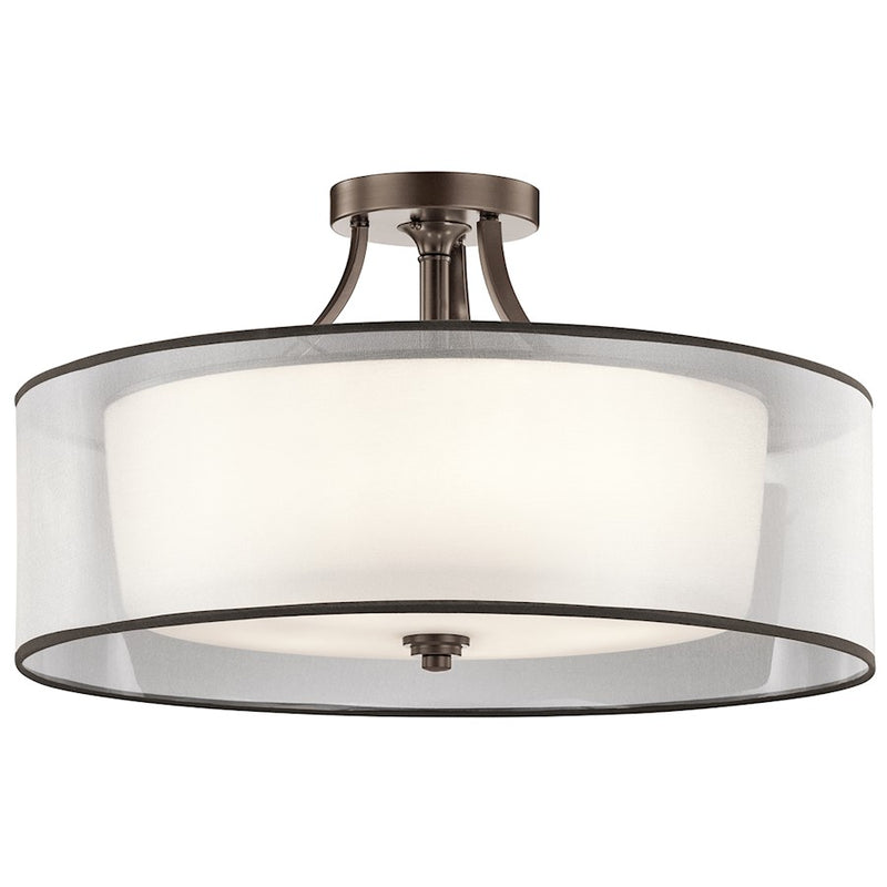 Kichler Lacey 28in 5-Light Semi Flush | Transitional Mission Bronze and Light Umber Organza Shade | Living Room & Bedroom | Model 42399MIZ