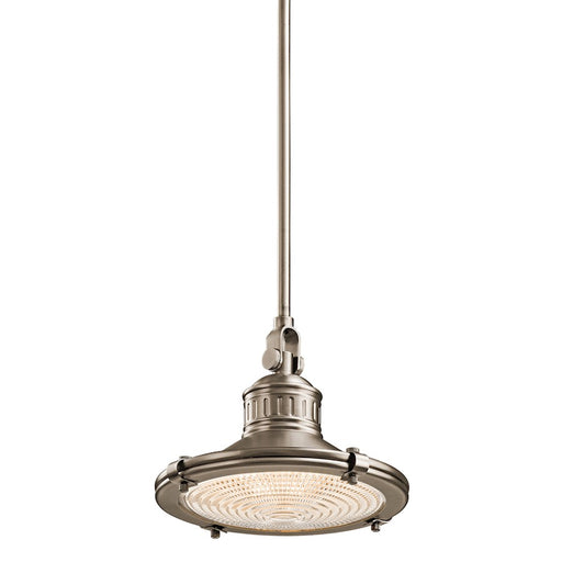 Kichler Sayre 10in 1-Light Mini Pendant | Rustic Antique Pewter Steel and Clear Fresnel Lens | Home Office & Workspace | 10 x 8.5 in | Model 42436AP