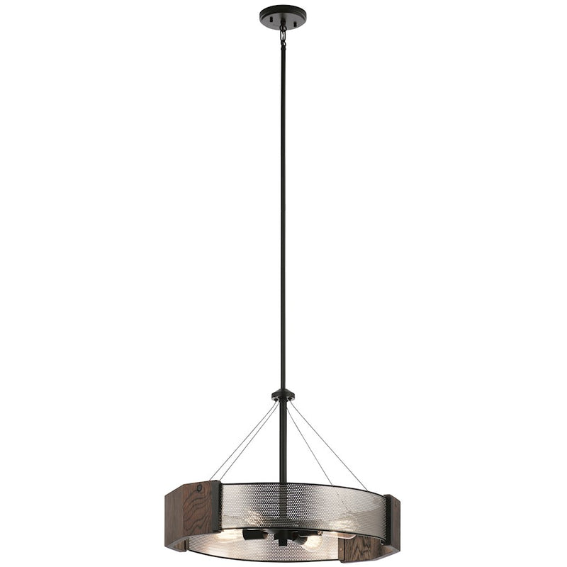 Kichler Korben 14in 2-Light Pendant | Black Steel and Reclaimed Wood | Kitchen Island & Dining Room | 14 x 14 in | Model 42455BK