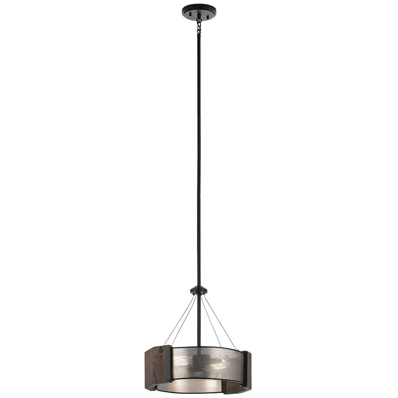 Kichler Korben 14in 2-Light Pendant | Black Steel and Reclaimed Wood | Kitchen Island & Dining Room | 14 x 14 in | Model 42455BK