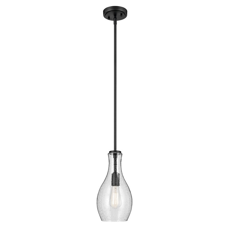 Kichler Everly 1 Light Bell 13.75" Pendant, Black/Clear Seeded