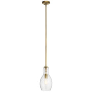 Kichler Mini Pendant | Transitional Natural Brass and Glass | Kitchen Island & Dining Room | 7 x 7 x 14 in | Model 42456NBR
