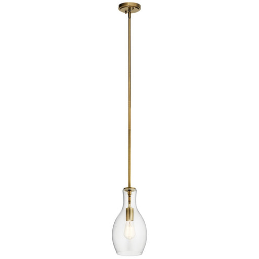 Kichler Mini Pendant | Transitional Natural Brass and Glass | Kitchen Island & Dining Room | 7 x 7 x 14 in | Model 42456NBR