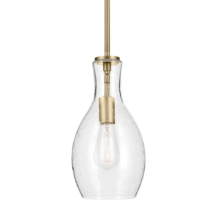 Kichler Everly 1 Light Bell 13.75" Pendant, Brass/Clear Seeded