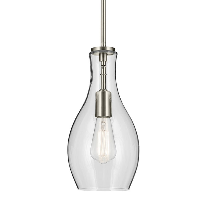 Kichler Everly 1 Light Bell 13.75" Pendant, Brushed Nickel/Clear