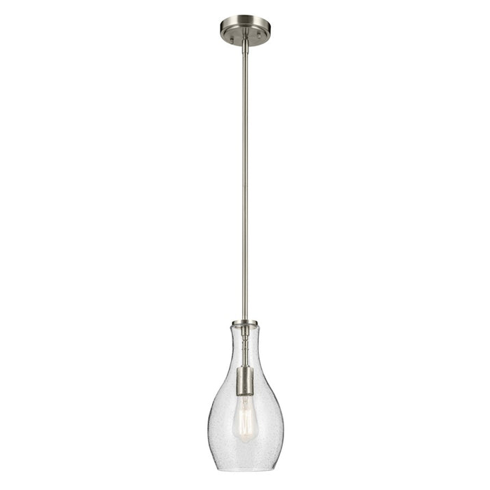 Kichler Everly 1 Light Bell 13.75" Pendant, Nickel/Clear Seeded