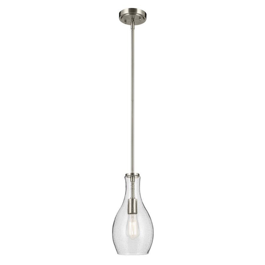 Kichler Everly 1 Light Bell 13.75" Pendant, Nickel/Clear Seeded
