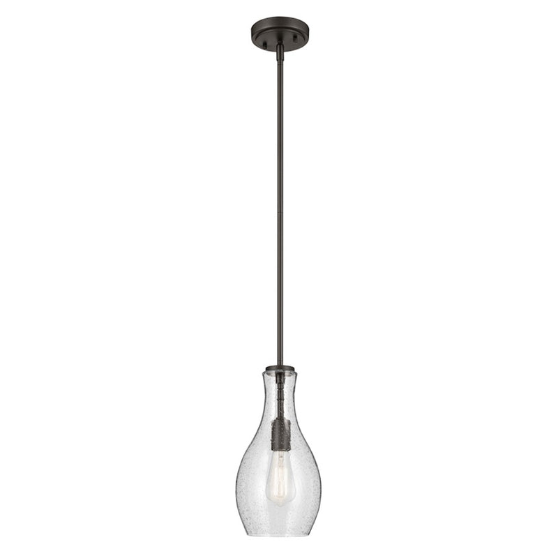 Kichler Everly 1 Light Bell 13.75" Pendant, Olde Bronze/Clear Seeded