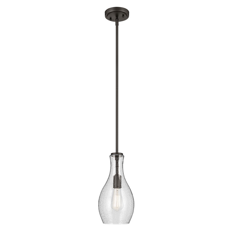 Kichler Everly 1 Light Bell 13.75" Pendant, Olde Bronze/Clear Seeded
