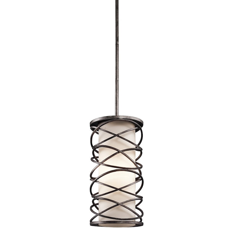 Kichler Krasi 8in 1-Light Pendant | Transitional Warm Bronze and Satin Etched Cased Opal Glass | Kitchen Island & Dining Room | Model 42466WMZ