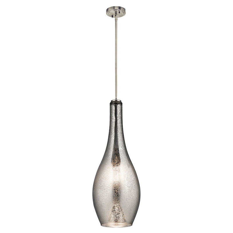 Kichler Everly 11in 1-Light Pendant | Transitional Brushed Nickel and Mercury Glass | Kitchen Island & Dining Room | Model 42475NIMER